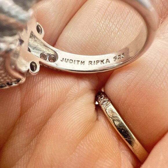 Judith Ripka Ring Sterling Silver Purple Faceted Emerald Cut Rectangle size 8 - Picture 6 of 14